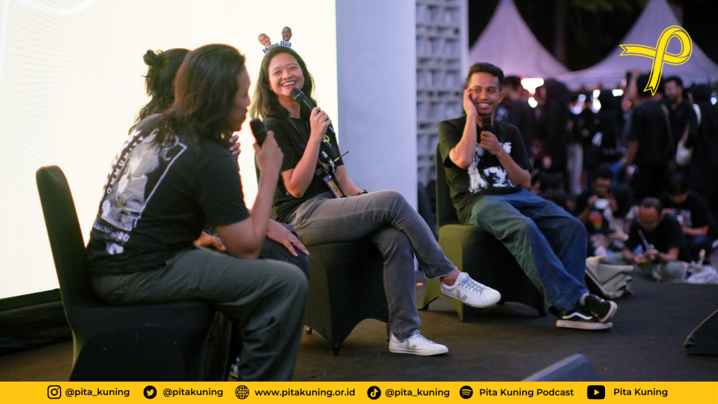 Ketua Yayasan Pita Kuning Anak Indonesia, Tyas Amalia, saat live podcast bersama Tri Mantra